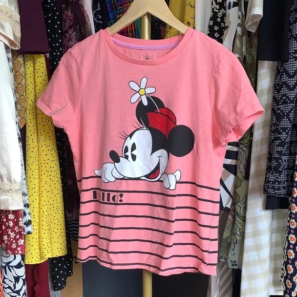 Disney Coral Pink Minnie Mouse Short Sleeve Tee size Small PTP 19 - Picture 1 of 5